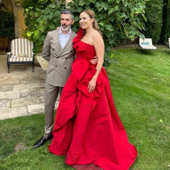 Marchesa Strapless Draped Rosette Rose Faille Ballgown Size M/ US 6 - Picture 9 of 13